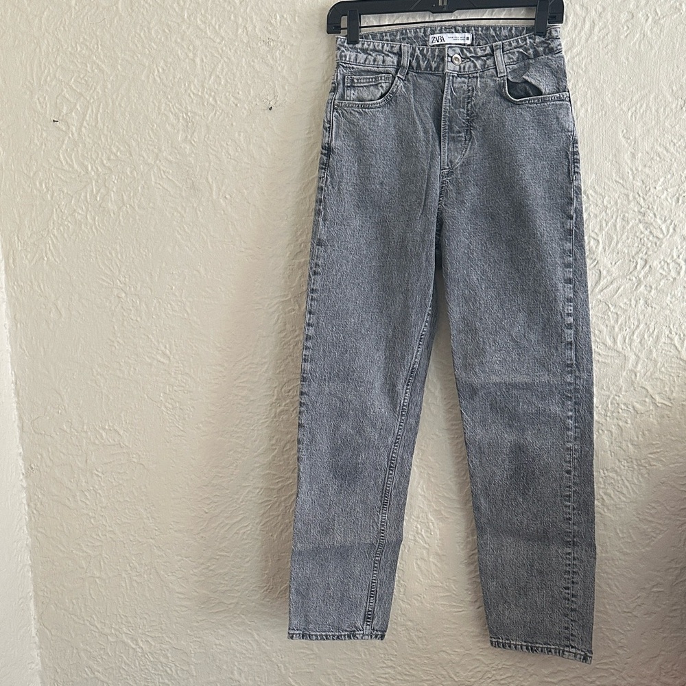 Zara Light Gray Stonewashed Tapered Leg Jeans 4